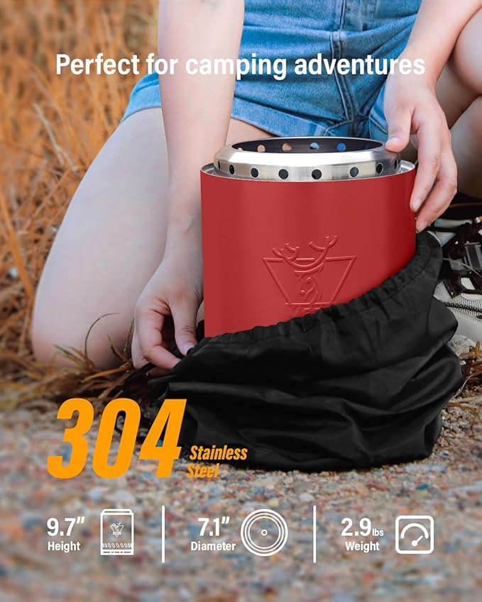 YEFU Tabletop Fire Pit 9.7 x 7.1 in Flame Intensity Control Camping Stove for Outdoor &amp Patio Fueled by Pellets or Wood Safe Burning Table Top Firepit with Travel Bag &amp 2 Mini Sticks Red