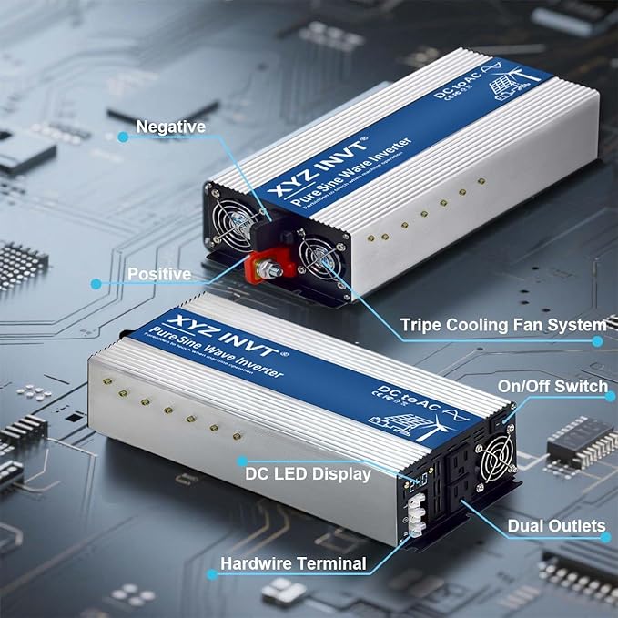 3500W Pure Sine Wave Inverter DC 12V to AC 110V 120V Power Inverter with Dual AC Outlets &amp Hardwire Terminal &amp LED Display for SolarHome Backup PowerOutdoor Over 90% Efficiency