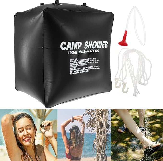 1set Portable Camping Pouch Solar Water Bag Rope Hook Compact Toiletry Bag for Traveling