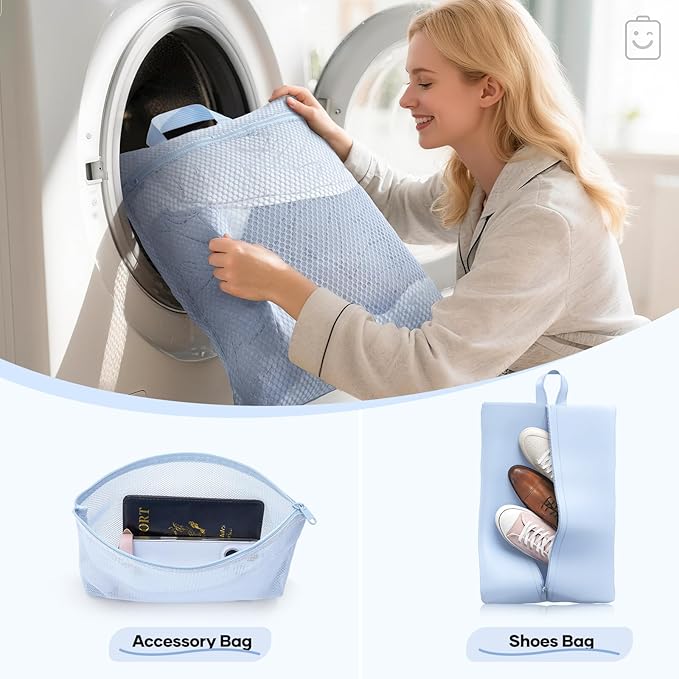 Veken 11 Set Compression Packing Cubes for Travel EssentialsCompressible Expandable Large Luggage Suitcase Organizer Bags for ClothingDurable Space Saver Storage Bags with Toiletry Bags(Light Blue)