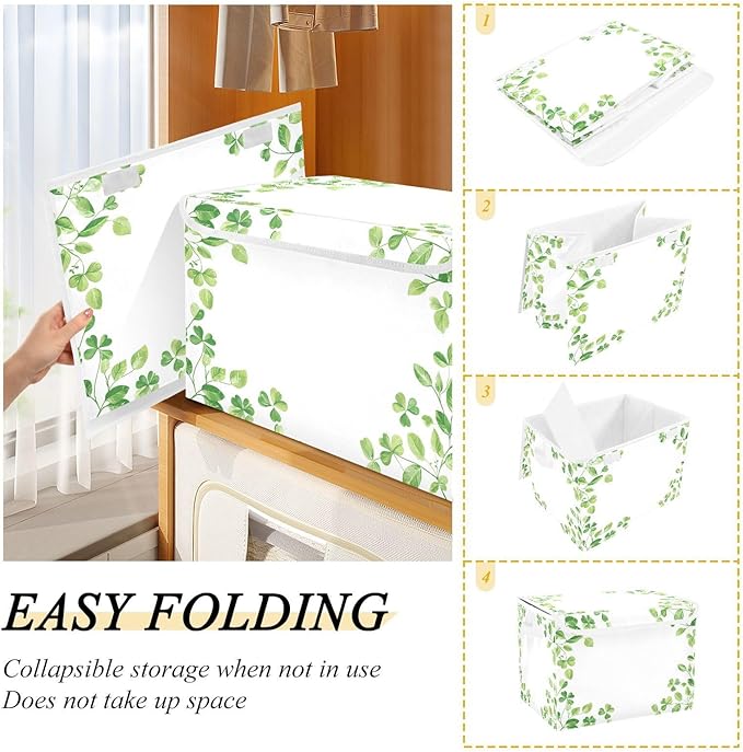 St. Patrick's Day Background Fabric Storage Bins with Lids and HandleFoldable Storage Bins with LidsCloset Organizers for Clothes Storage Room Organization Office Storage Chest Organizer