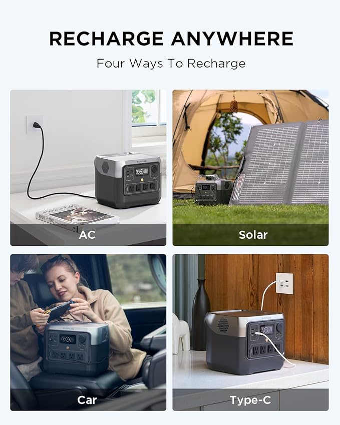 EF ECOFLOW Portable Power Station RIVER 2 Pro 768Wh LiFePO4 Battery 70 Min Fast Charging 4X800W (X-Boost 1600W) AC Outlets Solar Generator for Outdoor Camping/RVs/Home Use Black