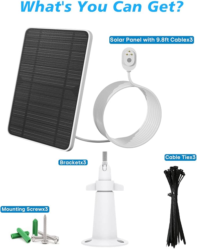 Solar Panel Charger Compatible with Ultra/Ultra 2/Pro 3/Pro 4/Pro 3 Floodlight Security Camera 5V 4W Solar Panels Charging IP65 Weatherproof w/ 9.8ft Charging Cable Adjustable Wall Mount 3 Pack