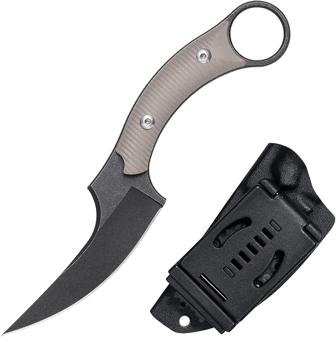 Fixed Blade Knife D2 Steel Blade and G10 Handle Utility Claw EDC Knife for Outdoor Survival Hiking Camping with Kydex Sheath OK1220 (Sand)