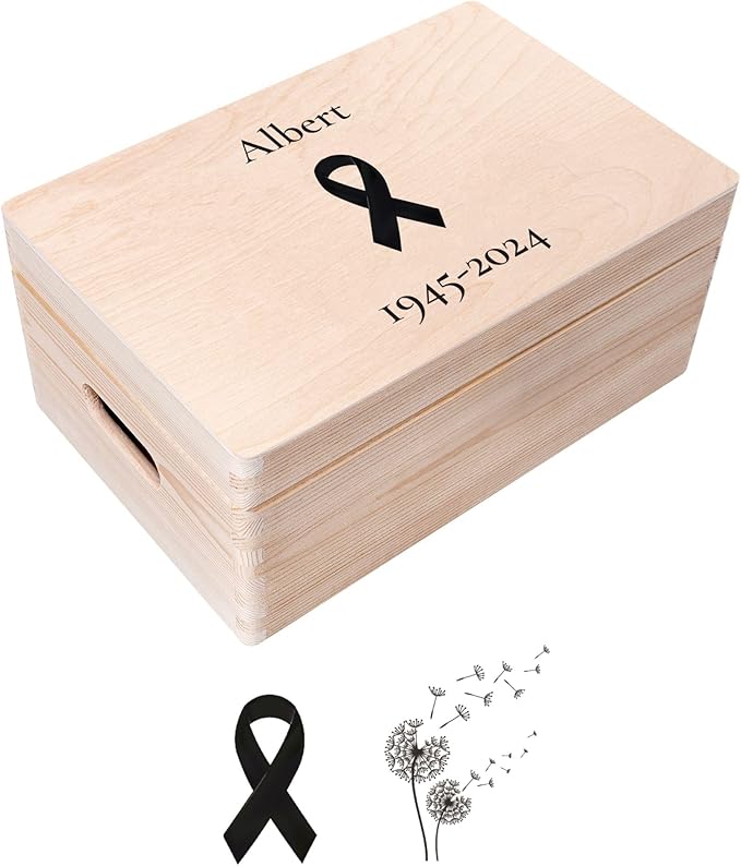Creative Deco Personalized Wooden Storage Box Mourning Box | 11.8x7.87x5.51in (+-0.5) | Hinged Lid Handle Engraving | Unpainted Gift Box | Rough UNSANDED Keepsake Memory Souvenir Chest