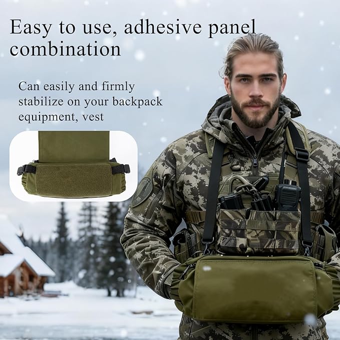 2 in 1 Tactical Hand Warmer Pouch Waist Bag Plate Carrier Vest Chest Rig Hook Loop Dangler in Buckle Strap EDC Fanny Pack Muff for Winter Outdoor Camping Hunting Football Fishing