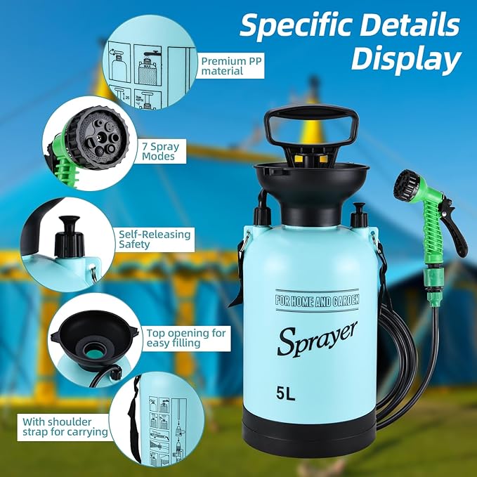 Finderomend Portable Shower for Camping with 7 Spray Modes Hand Press Camping Shower with Removable Hose and Shower HeadPressure Rinse Kits for Hiking Traveling Garden Beach Pet Shower