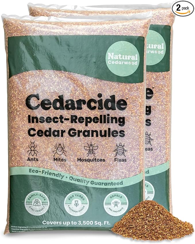 Cedarcide Lawn Home &amp Garden Cedar Granules | Repels Fleas Ticks Ants &amp Mosquitoes | Smells Great Easy to Use | Family &amp Pet Safe | 2 Bags (16 Lbs)