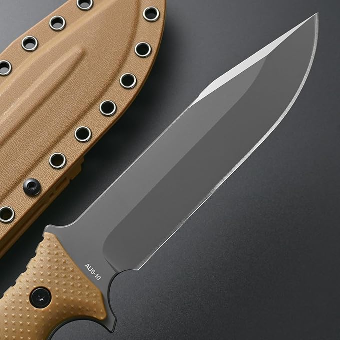 Gtkii GTK2 Fixed Blade Knife AUS-10 Steel Blade Nylon Fiberglass Handle Full Tang EDC Tool Knifes for Outdoor Camping Survival Adventure Bushcraft (brown)