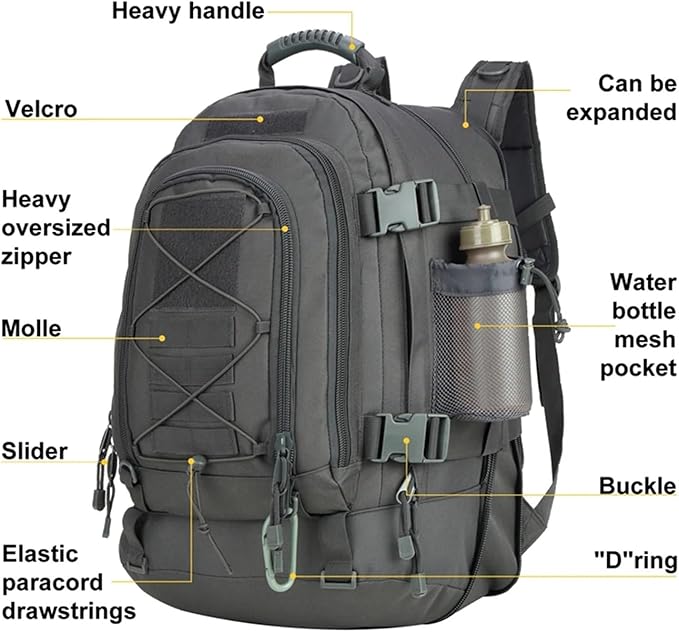Compatible For 60L Men Tactical Backpack Climbing Bag Outdoor Waterproof Sports Travel Bags Camping Hunting Rucksack(Black)