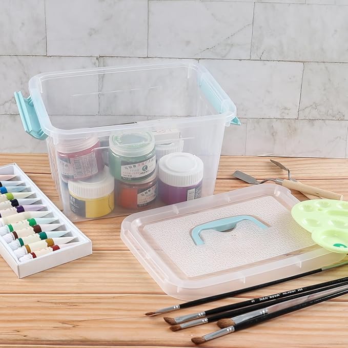 6 Quart Plastic Clear Storage Bins with Lids Small Clear Latch Storage Boxes with Handles 6-Pack