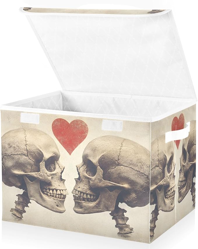AIXIWAWA Lidded Storage Cube (Heart Skull) Fabric Foldable Closet Bins with Flip Lid and Handles Organizer Basket Container 16.5 x 12.6 x 11.8 IN