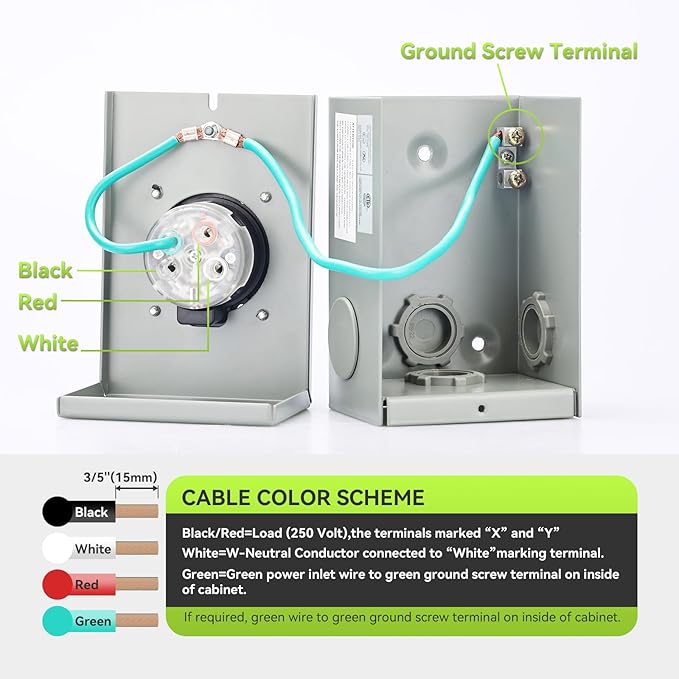 Pre-Drilling 30 Amp Generator Inlet Box RVMATE NEMA L14-30P Power Inlet Box for 4 Prong Generator Cord 125/250V3750/7500W 30a Power Inlet Box ETL Listed Waterproof for Outdoor Use