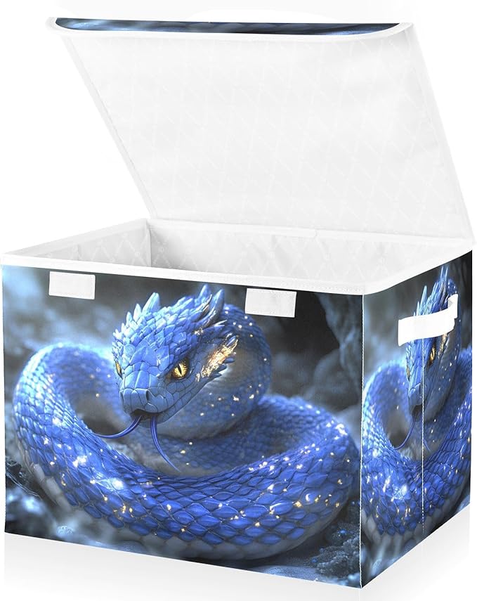 AIXIWAWA Lidded Storage Cube (Snake Blue) Fabric Foldable Closet Bins with Flip Lid and Handles Organizer Basket Container 16.5 x 12.6 x 11.8 IN