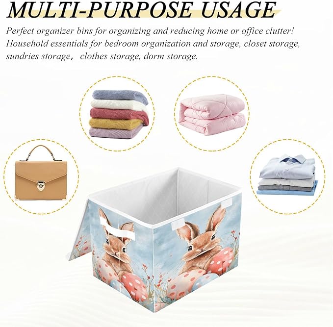 senya Easter Baskets Collapsible Storage Bins with Lids Easter Rabbit Bunny K Storage Boxes Clothes Baskets for Organizing