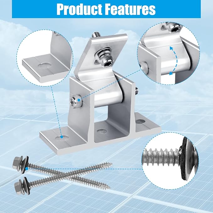 4PCS Solar Panel Mounts - Adjustable Brackets for RV &amp Flat Roofs Tilt Angle 10-60