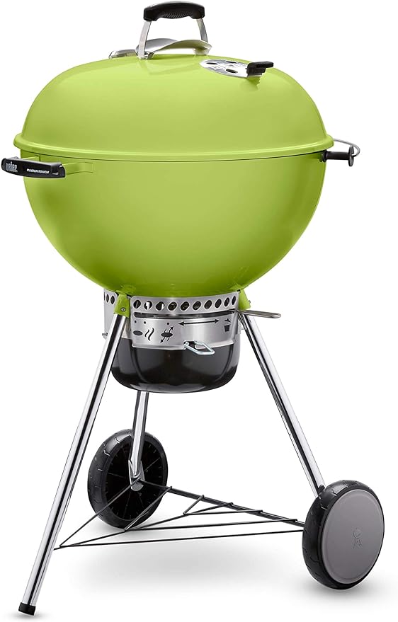 Weber Master-Touch Charcoal Grill 22-Inch Spring Green – Premium Outdoor BBQ Grill with Tuck-Away Lid Holder &amp One‑Touch™ Cleaning System Porcelain‑Enameled Kettle
