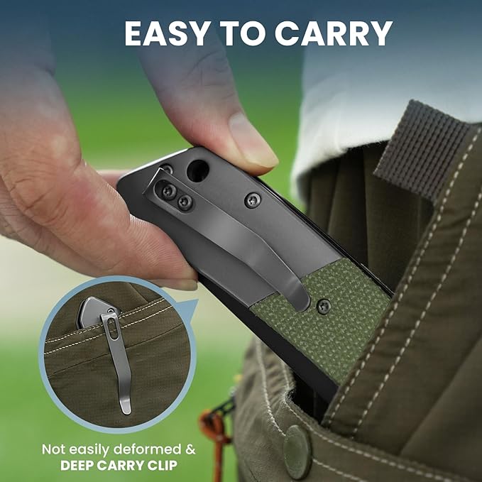 Pocket Knife For Men Folding Pocket Knife With 3.77 Sandvik 14C28N Blade &amp Micarta Handle Flipper Knife With 2-way Assisted Opening EDC Knife With Deep Pocket Clip For Hunting Camping