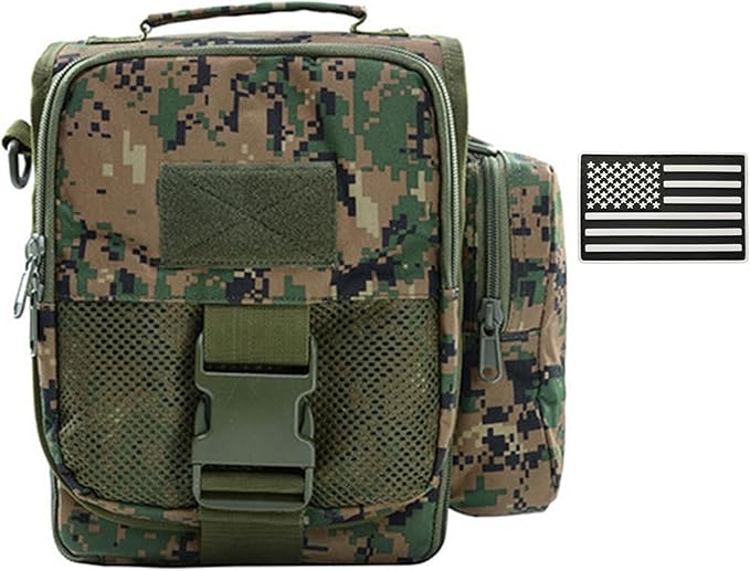 Tactical Messenger Bag Small - Men Military MOLLE Crossbody Pack EDC Belt Pouch with Phone Zippered Pocket(Patch Included) (Jungle Digital)