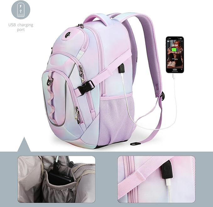 Swissdigital Laptop Backpack with USB Charging Port Travel Backpack Fits 15.6 inches Computer 31L Backpack for Women Pink Purple | SD803-104