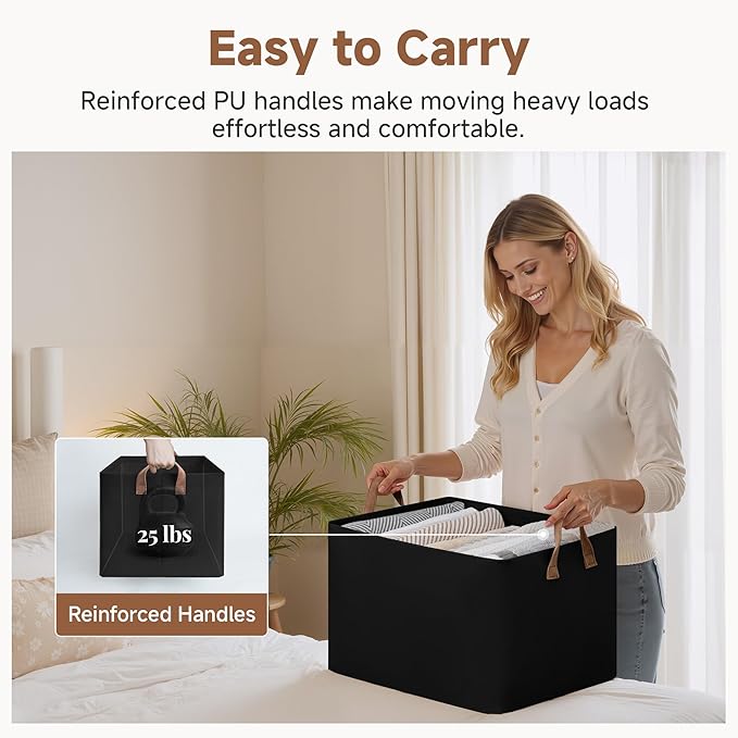 StorageWorks Storage Bins Fabric Storage Bins for Shelves Extra Large Storage Baskets with Metal Frame Closet Baskets and Bins with Handles Jumbo Black 2-Pack