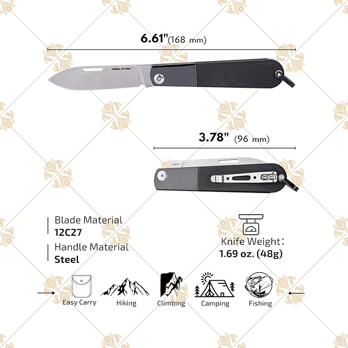 REALSTEEL Real Barlow RB-3 Folding KnifePocket KnivesColor Layering Steel HandleSlipjointNail Nick2.8 12C27 SteelDrop Point1.7ozIndoor Utility EDCGift for Men WomenCutting FruitCheseeBrea