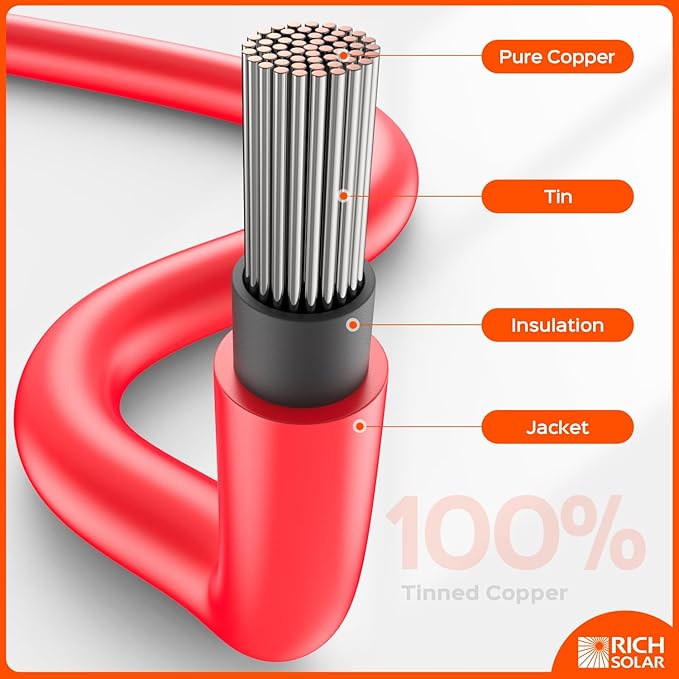 RICH SOLAR 30 Feet 10 Gauge Solar Extension Cable One Pair Connect Solar Panel to Charge Controller