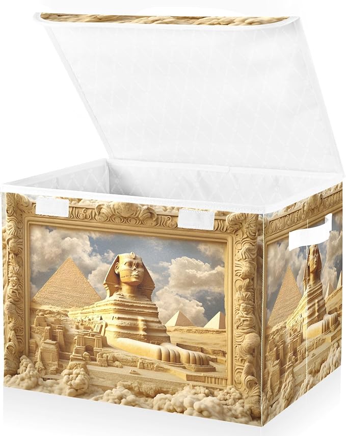 Storage Cube with Lid Egypt Landscape Print 16.5×12.6×11.8 IN Collapsible Large Capacity Foldable Storage Basket Bin Organizer