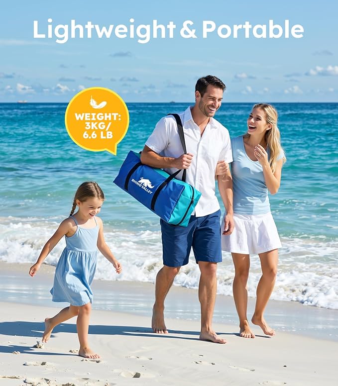 Rhino Valley Beach Tent with Double Zippered Doors Beach Tent Sun Shelter with UPF50+ UV Protection Beach Canopy Portable Storage Bag for Beach Camping Fishing for 3-4 People