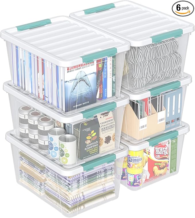 6-Pack 35 Quart Plastic Storage Bin with Lid Clear Latching Container Box