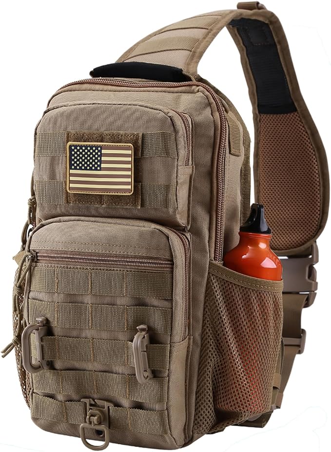 Tactical Shoulder Sling Bag Small Chest Pack 13L Backpack for Men Outdoor Sports Coyote
