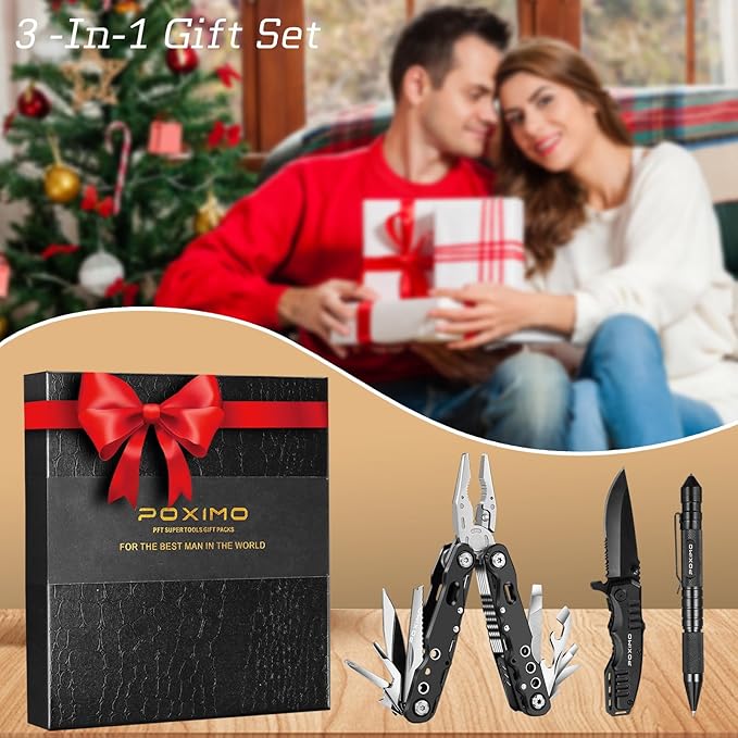 Multitool Gift Set for Men Dad Him 3-in-1 EDC Survival Kit with 14 in1 Multi-Pliers Pocket Knife &amp Tactical Pen | Premium Military-Grade Multi Tools for Camping Car Father’s Day Dad Gifts