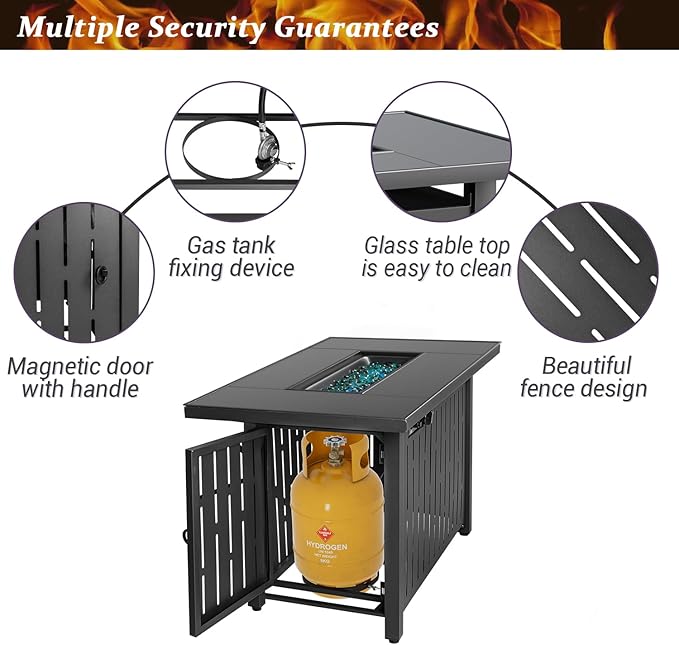 Greesum 44 Propane Gas Fire Pit Table 50000 BTU Outdoor Rectangular FirePit with Lid Rain Cover for Outside Garden Backyard Deck Patio Black