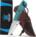 Break Edge Handcrafted Cowboy Hunting Knife with Leather Sheath Premium Handle Best Gift for Boy Friend and Father Day. (Silver &amp Torquise)