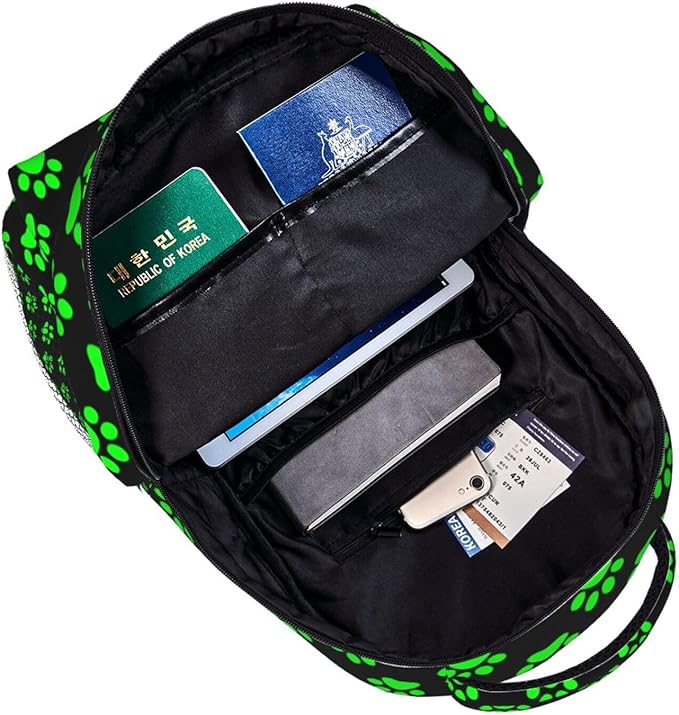 Green Paw print Backpack Multipurpose Shoulder Bag Capacity Gym Outdoor Hiking Travel Camping Gym Daypack 16in