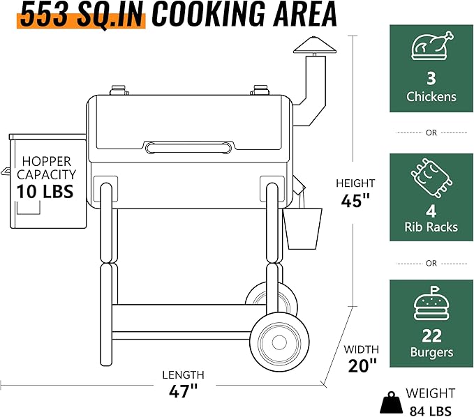 Z GRILLS ZPG-550B Wood Pellet Smoker Grill Auto Temperature Control 553 sq in Cooking Area 8 in 1 Grill for Outdoor BBQ Black