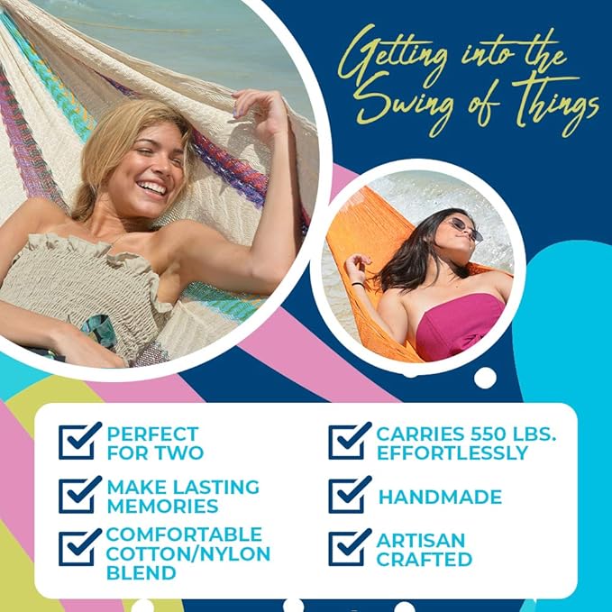 Handmade Hammocks - Hammocks Rada Handmade Yucatan Hammock - Artisan Crafted in Central America - Natural Fits Most 12.5 Ft. - 13 Ft. Stands - Carries Up to 550 Lbs for Two