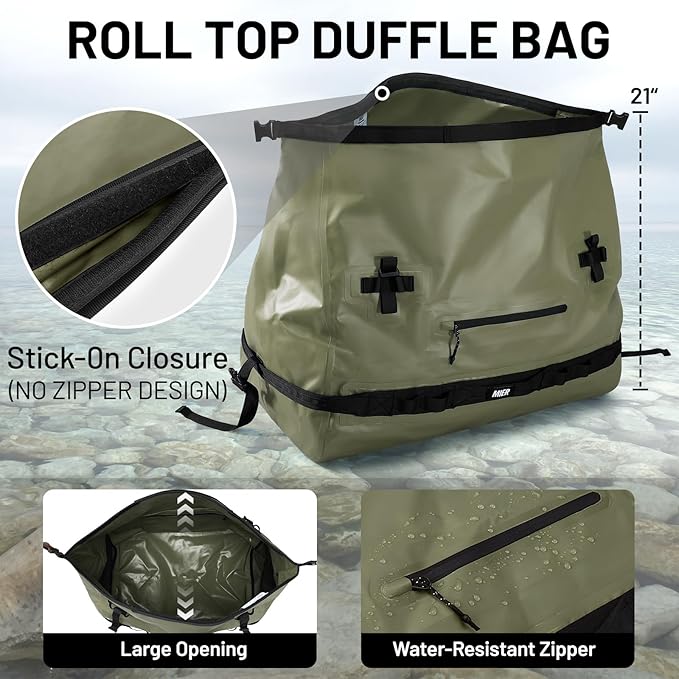 MIER Waterproof Duffel Bag Motorcycle Dry Bag Backpack Large Roll-Top Heavy Duty Dry Duffle Bags for Kayaking Camping Boating Gym Beach Cruise Ship 60L/80L