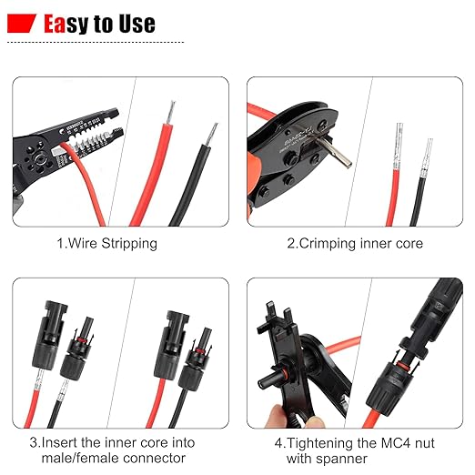 100PCS MC4 Soar Connectors Solar Panel Cable Connectors 1000V 30A IP67 Waterproof Male/Female Plug with Spanners Suitable for 14AWG-10AWG Solar Cables (50 Pairs)