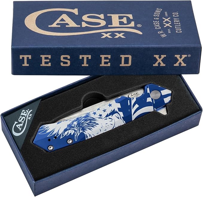 Case XX Pocket Knife EAGLE &amp FLAG BLUE ANODIZED ALUMINUM KINZUA Item #10780 - KINZUA S35VN - Length Closed: 4 3/4Inches