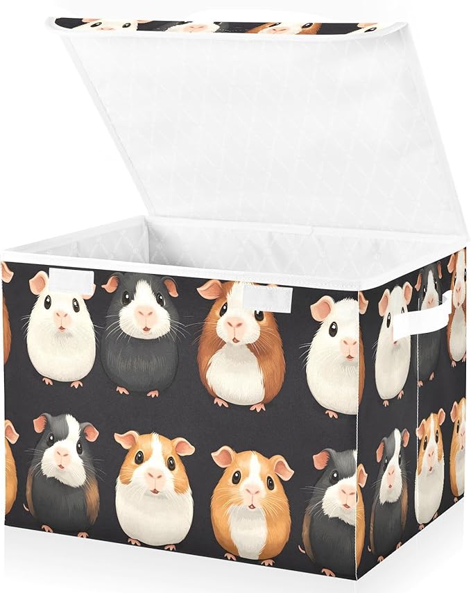 Storage Cube with Lid Cute Guinea Pig Print 16.5×12.6×11.8 IN Collapsible Large Capacity Foldable Storage Basket Bin Organizer