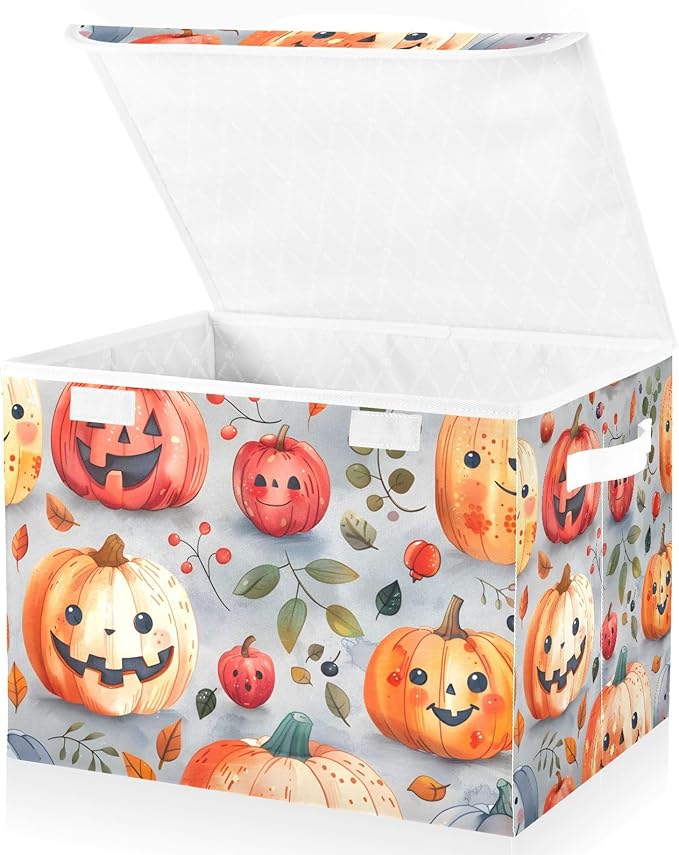 senya Halloween Baskets Collapsible Storage Bins with Lids Halloween Pumpkins Cute Leaves Storage Boxes Clothes Baskets for Organizing