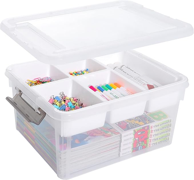Citylife 17 QT Plastic Storage Box with Removable Tray Craft Organizers and Storage Clear Storage Container for Organizing Bead Tool Sewing Playdoh