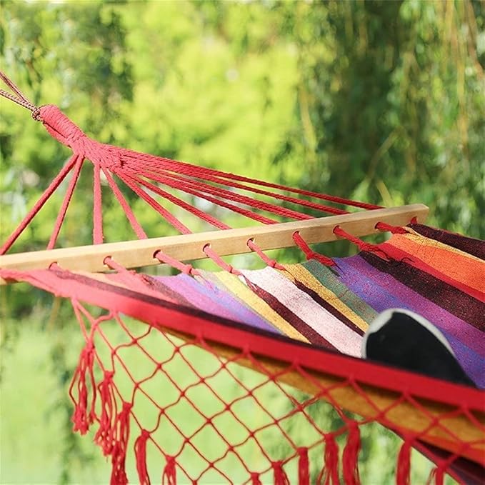 Portable Hammock Portable Hammock Anti-Rollover Hammocks Outdoor Indoor Thickening Hanging Tassel Canvas Breathable Swing for Backpacking Beach (Color : Blue)
