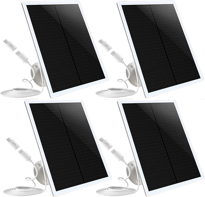 4 Pack Solar Panel Camera Charger Fit for Arlo Essential Spotlight/XL Spotlight/Essential 2k 2nd 3rd gen 2 3 CameraArlo PRO 6Ring Spotlight Cam Plus/Spotlight Pro 5V 7W Solar Panel Charging Cable