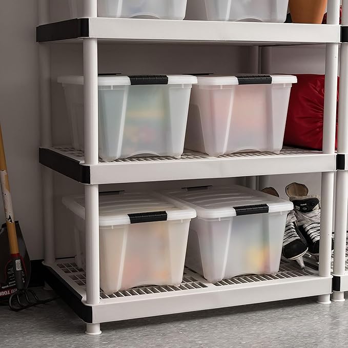 IRIS USA 8 Pack Stackable Storage Bin 32 Quart Plastic Container Totes with Latching Lids for Home and Office Organization Pearl