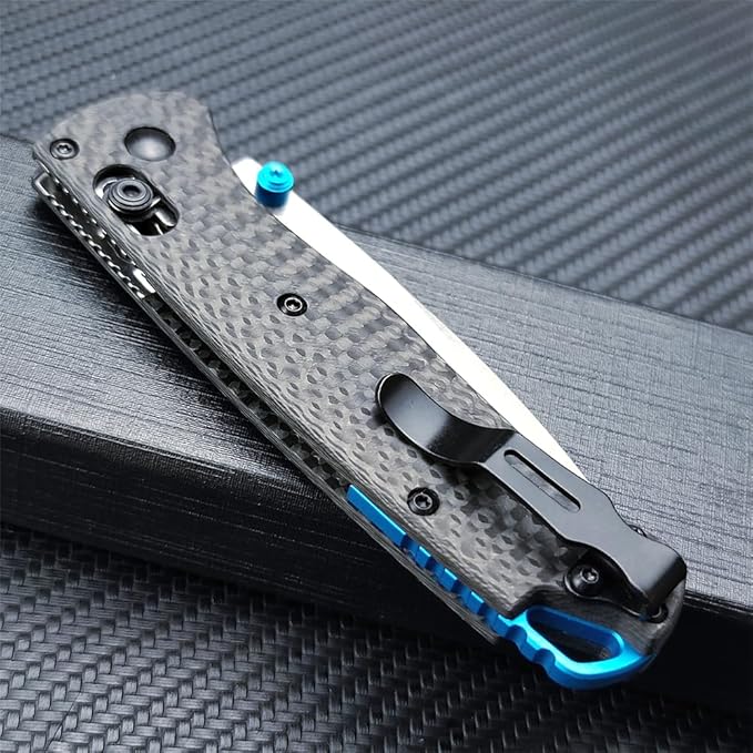 HUAAO Lightweight EDC Folding Pocket Knives For Men Satin Plain Edge D2 Blade Carbon Fiber Handle With Deep Carry Pocket Clip Everyday Carry Thumb Studs Manual Open