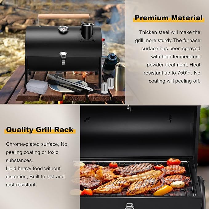 Joyfair Portable Charcoal Grill Set Small Tabletop Barbecue Grill with Accessories Tools for Outdoor Camping BBQ Grilling Backyard Party Cooking Heavy Duty &amp Innovative Design Thermometer &amp