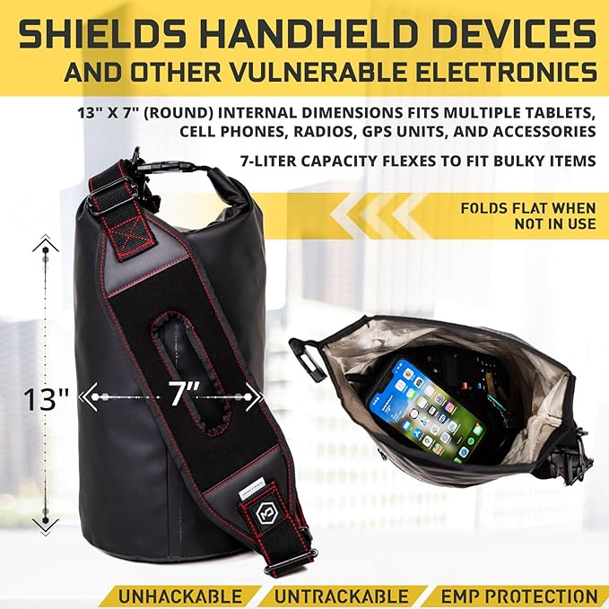 Mission Darkness Dry Shield Faraday Tote 7L Capacity // Waterproof Dry Bag for Electronic Device Security &amp Transport Signal Blocking Anti-Tracking EMP Shield Data Privacy Fits Phones Tablets Radi