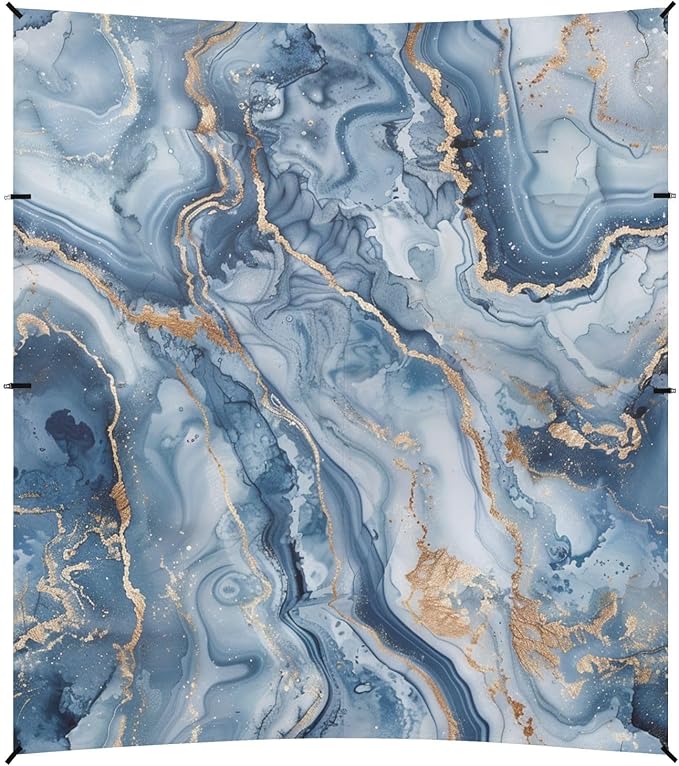 ALAZA Marble Watercolor Blue &amp Gold Beach Tent Sun Shelter UPF50+ Protection Beach Shade Canopy w/ 4 Sandbags for Outdoor Camping Fishing Backyard Fun Picnic 10x9 ft